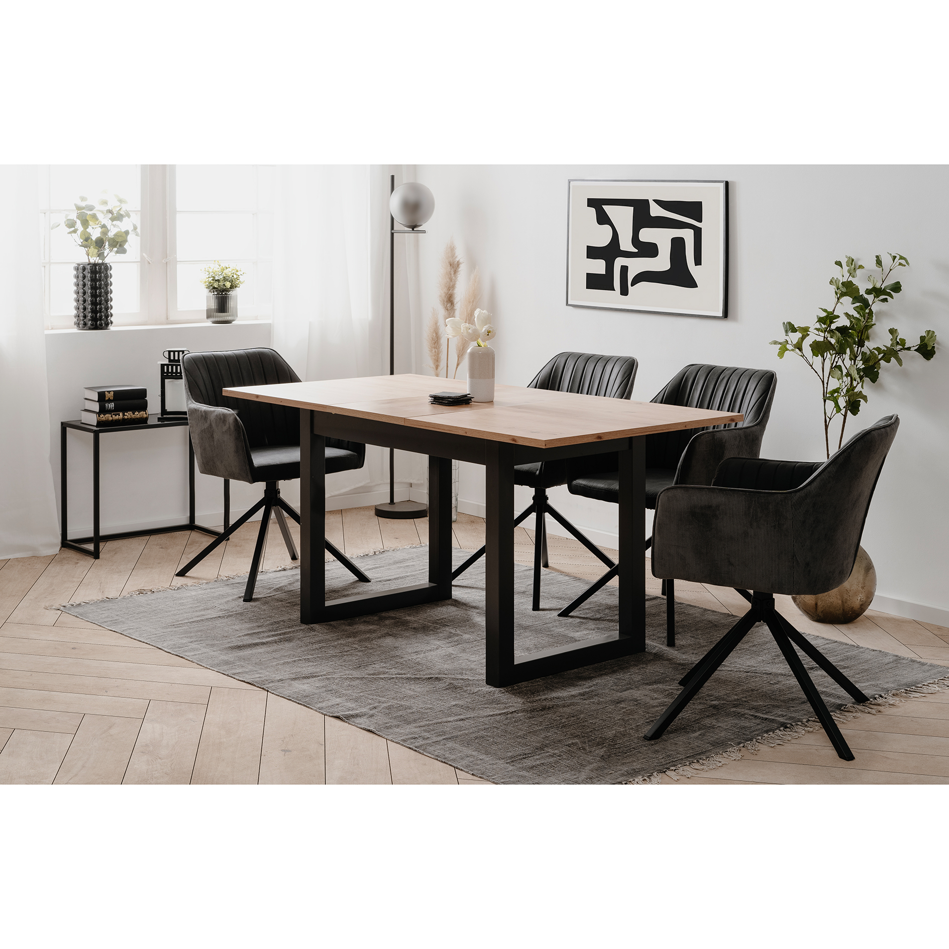 Esstisch DENVER - Artisan Eiche - anthrazit - 120-160x90 cm