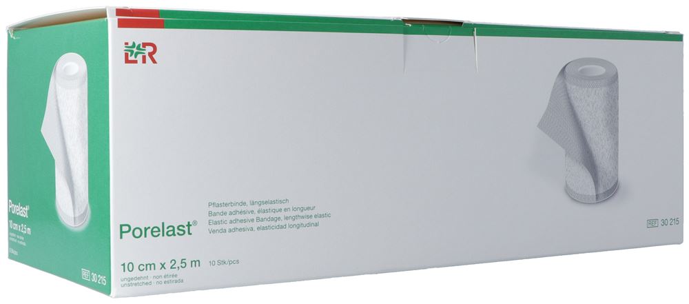 Porelast Pflasterbinde<br>10 Stück, 10cmx2.5m, hautfarbig