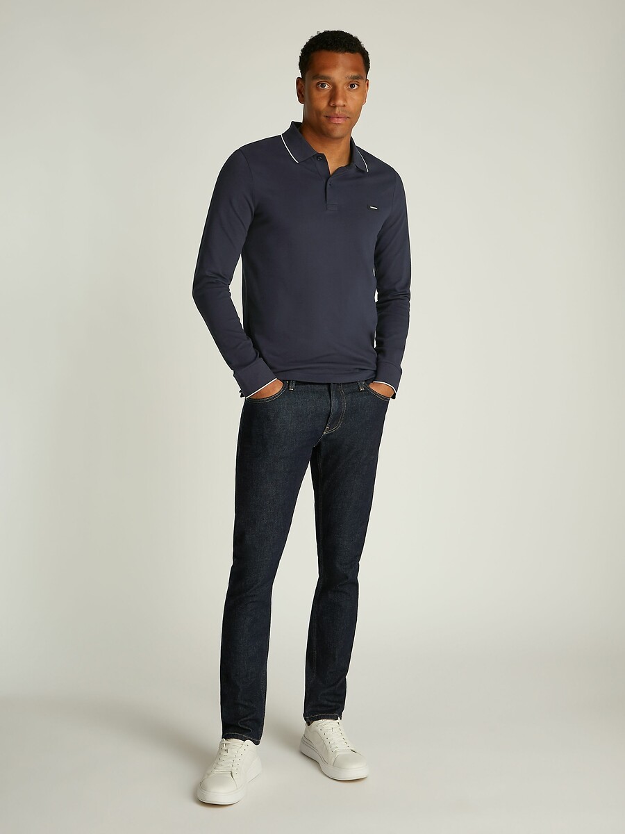 CALVIN KLEIN<br>Camisa polo de manga comprida, piqué elástico