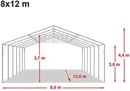 TOOLPORT Lagerzelt Industriezelt 8x12 m Zelthalle mit 3m Seitenhöhe PVC Plane 850 N grau wasserdicht Ganzjahreszelt mit Hochziehtor