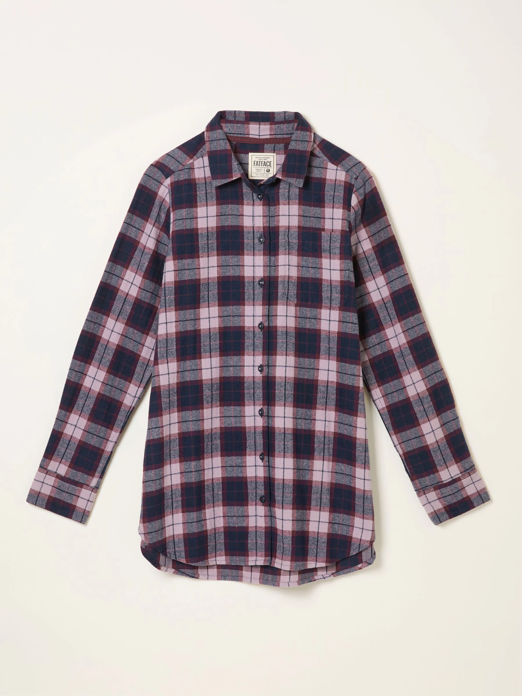 Donkerpaars - FatFace Long Sleeve Check Shirt
