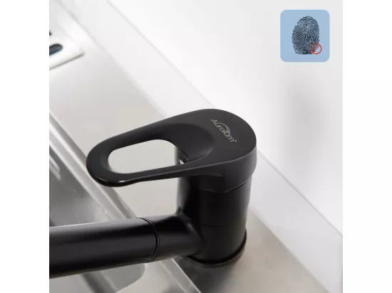 Mitigeur Cuisine AURALUM MAX Noir avec Douchette Extractible 2 Jets Robinet Évier à 360° en Laiton Robinetterie avec Monotrou L'eau Froide et Chaude
