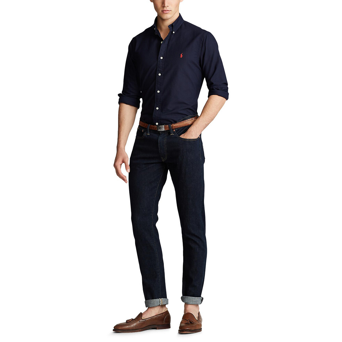 POLO RALPH LAUREN<br>Camisa Oxford elegante, tingida em peça