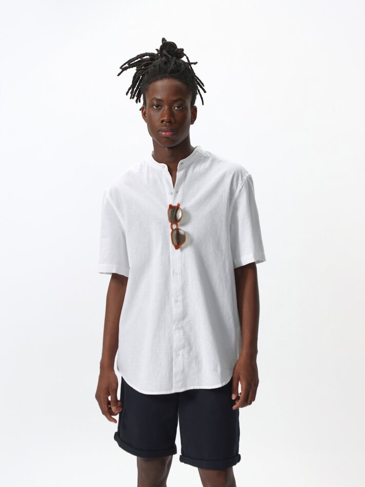 Camisa de manga curta em algodão e linho - Branca