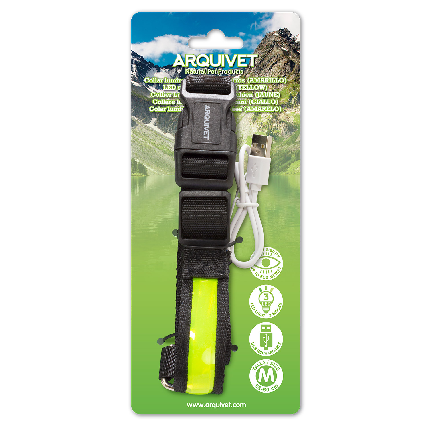 Colar luminoso de LED amarelo - tamanho G 48-60cm/2,5cm