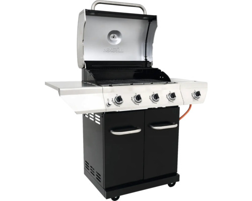 Nexgrill 4B Evolution gasgrill, zwart, 4 branders, 3,23 kW, grilloppervlak 44x64 cm + zijbrander, inclusief rooster, dekselthermometer, vetopvangbak, kookgereihouder, zijtafel, warmhoudrek