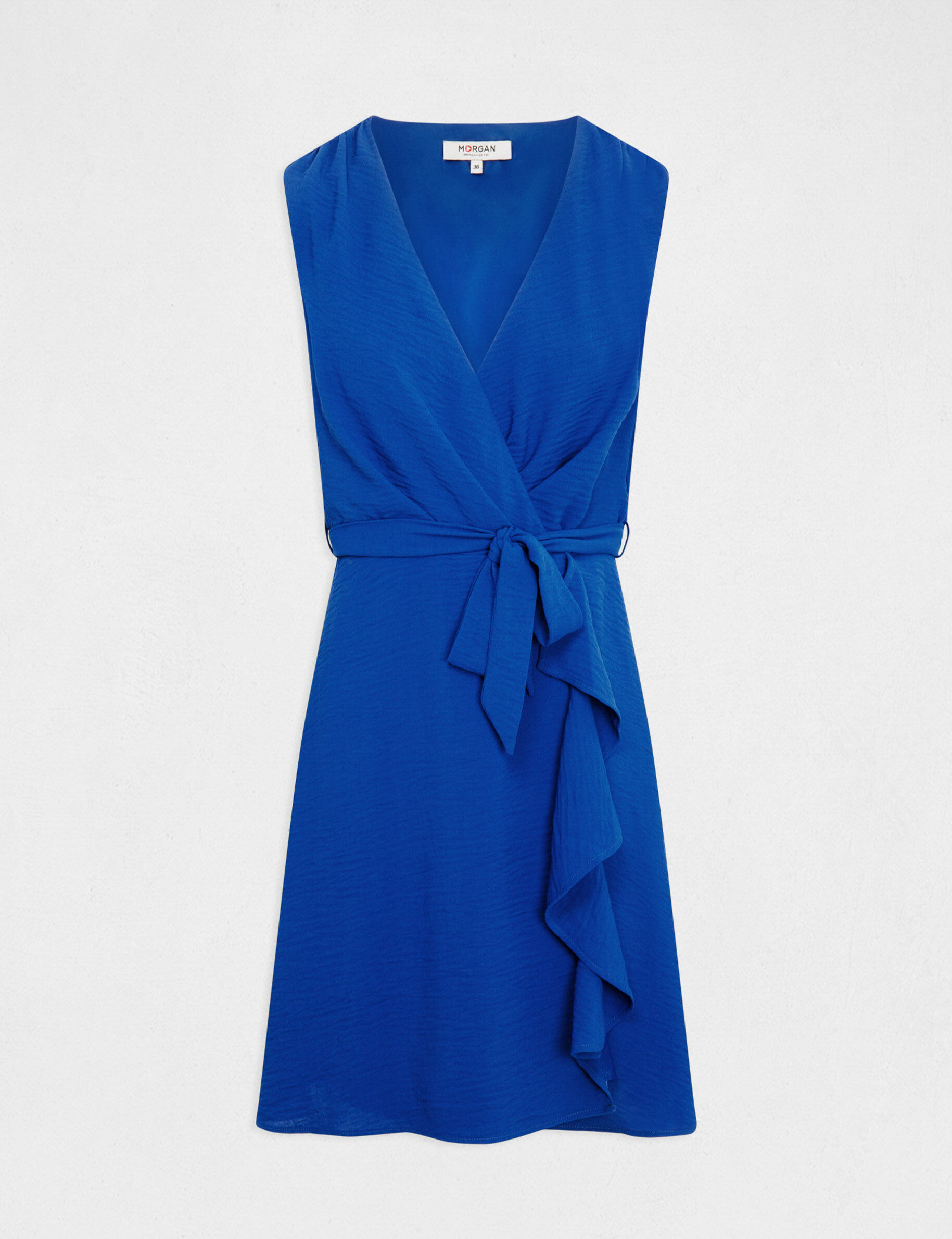 Robe portefeuille fluide ceinturée bleu electrique femme - bleu_electrique