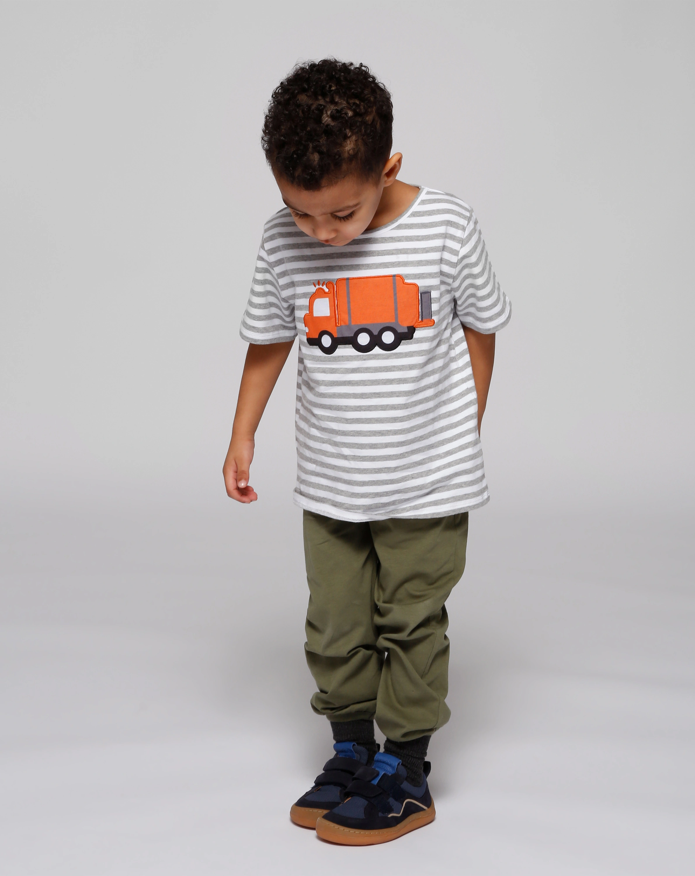 T-Shirt MÜLLAUTO MAMPFI gestreift in grau/weiß