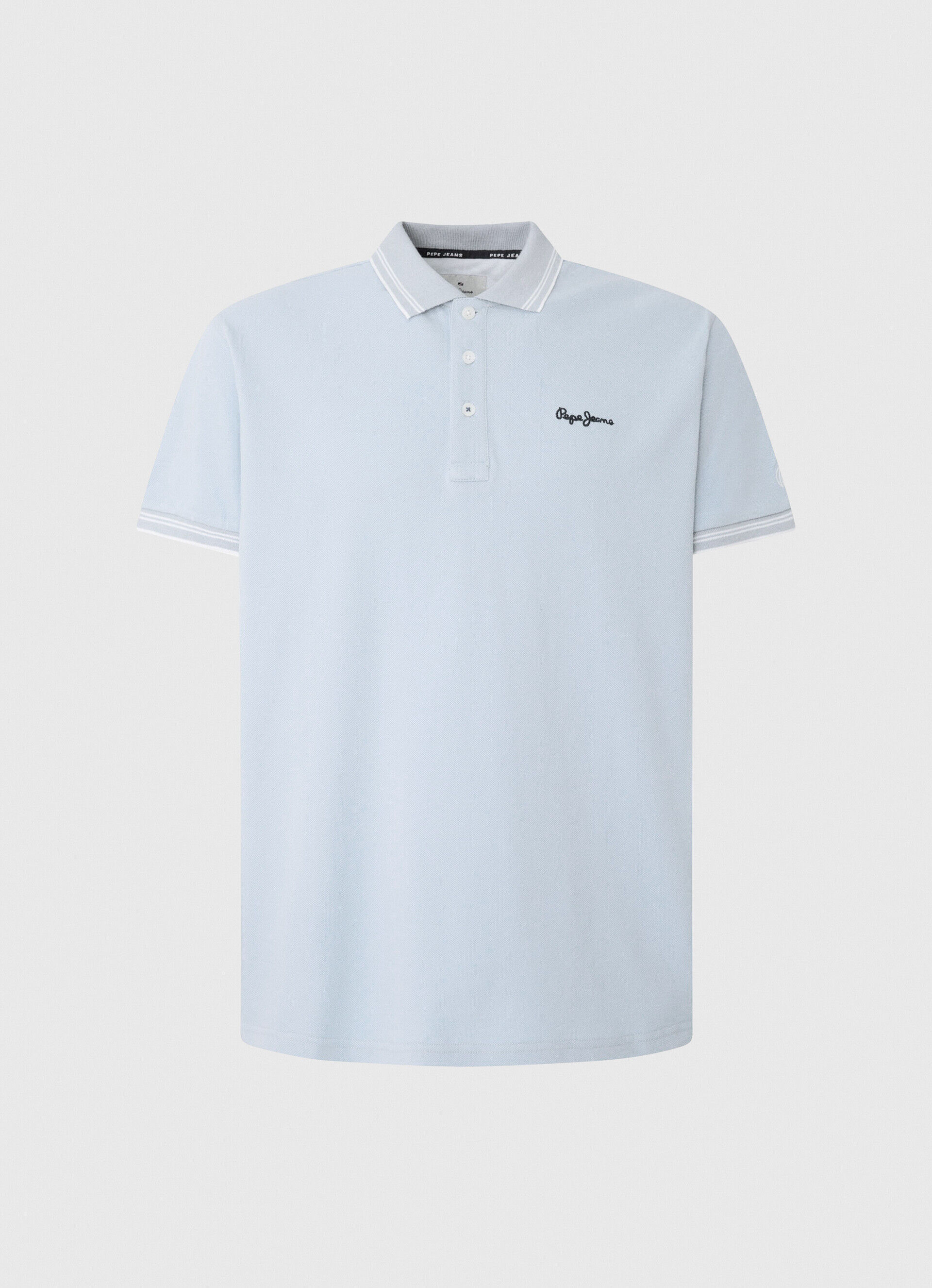Camisa polo de algodão piqué com logotipo bordado - azul claro