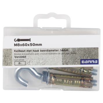 GAMMA keilbout met haak M8x60 mm verzinkt 2 stuks