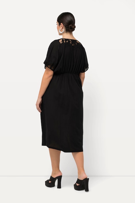 Kleid, Stickerei, Oversized, V-Ausschnitt, Halbarm