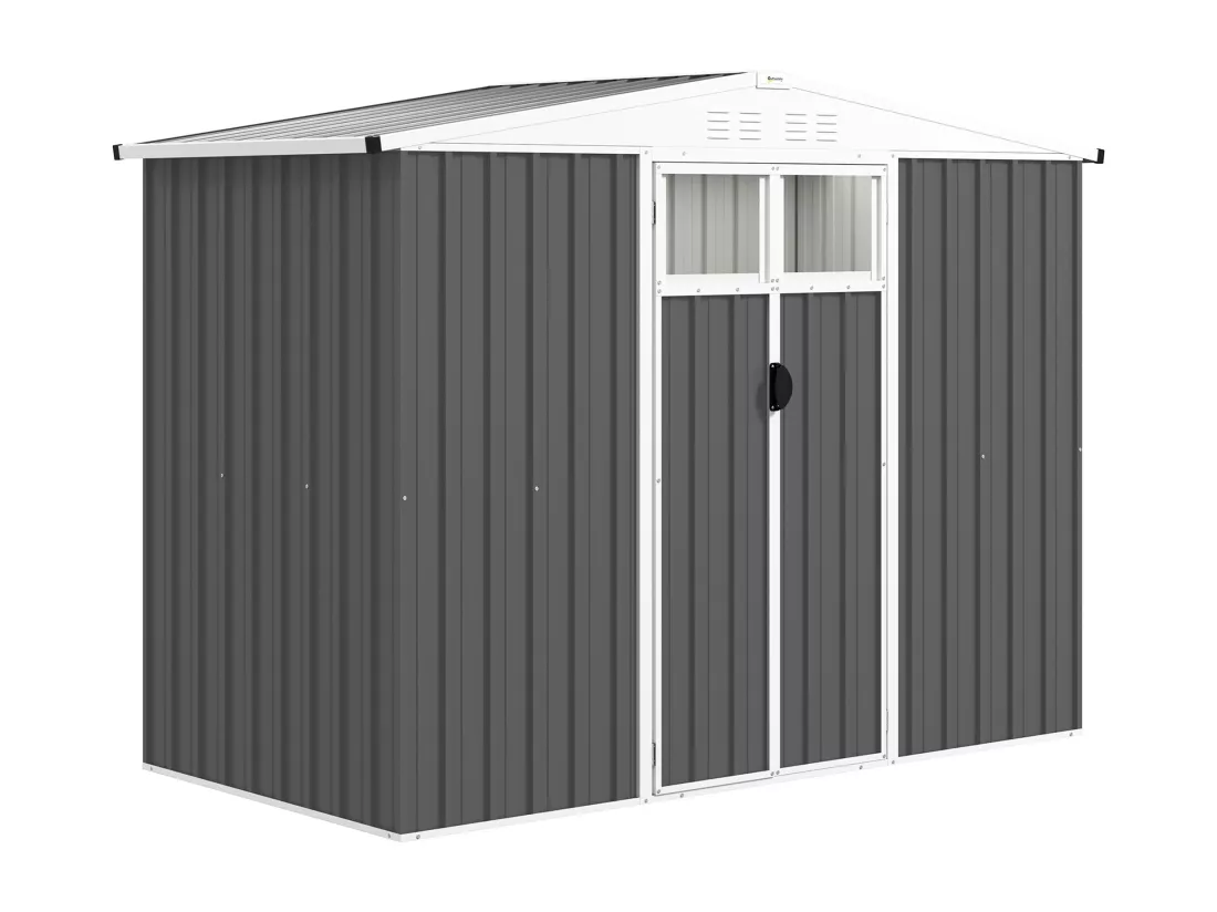 Abri de jardin surface 2,7 m² - 2 portes verrrouillables avec fenêtres - évents aération - tôle d'acier gris blanc