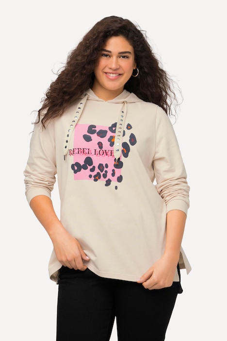 Hoodie, Animalmuster, Ziernieten, Langarm, Kapuzenshirt