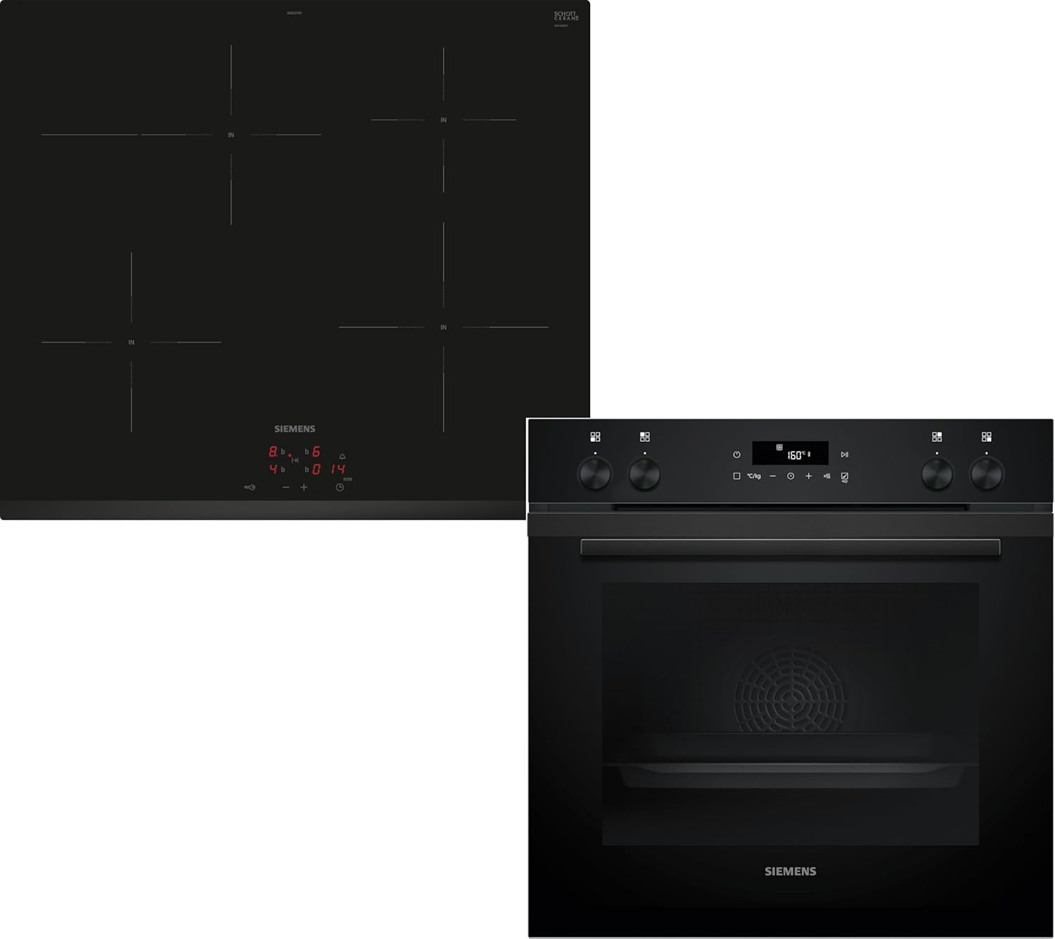 Siemens EQ522IA01, Einbauherd-Set, Bestehend aus HE517GBS4 Herd, 60 x 60 cm, 3D Heißluft, Selbstreinigung, Clip Auszug & EI645CFB6E Induktionskochfeld, Bräterzone, powerBoost, Edelstahl Rahmen