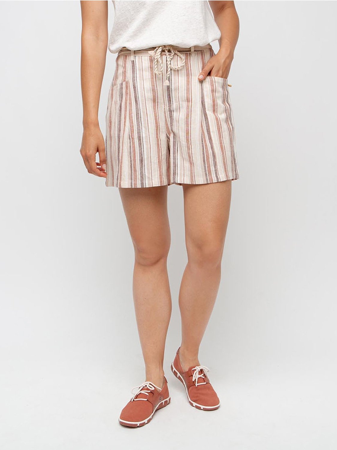 Short Femme Rayures Verticales Coton Orange