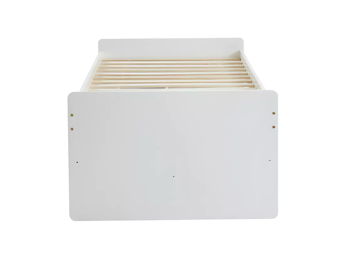 Lit gigogne TITOUAN avec 3 tiroirs - 90 x 190 cm - MDF et Pin - Blanc + Matelas