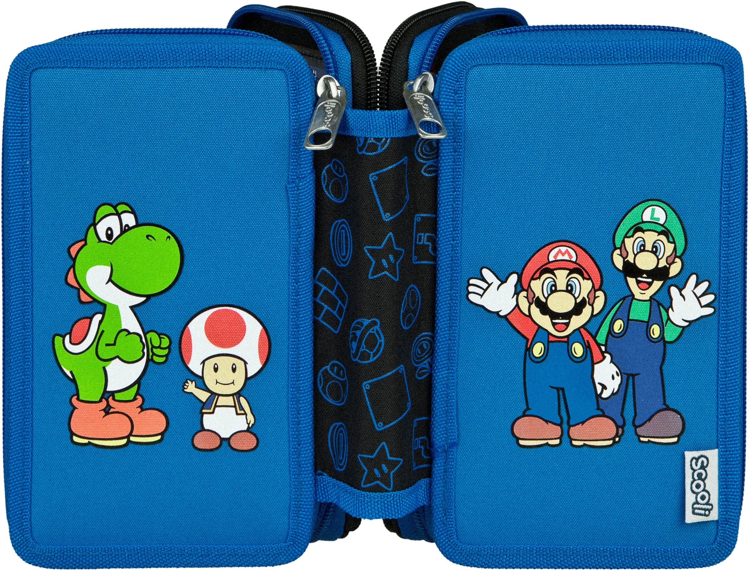Scooli Federmäppchen »Tripledecker, Super Mario« befüllt, inklusive Geodreieck