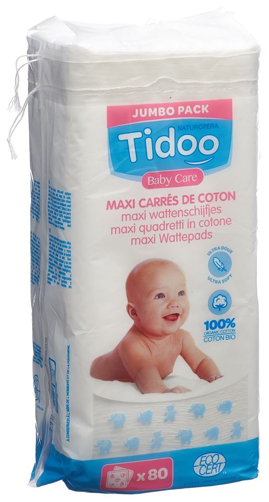 TIDOO Maxi Baumwoll-Quadrate Familie Bio 80 Stk