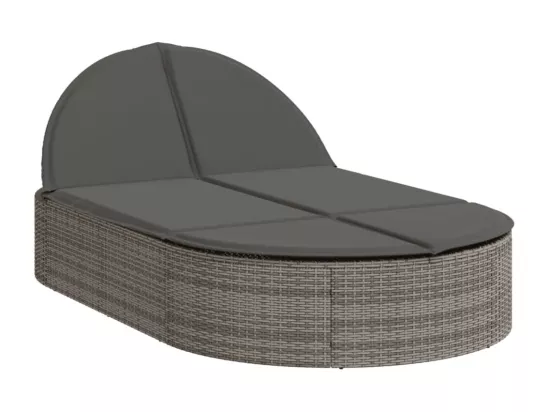 Chaise longue double avec coussins gris résine tressée