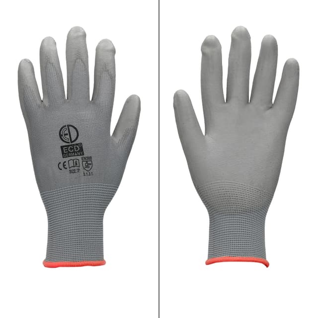 ECD 144 Germany pair PU-arbejde handsker, størrelse 7-S, Gray, mekaniker