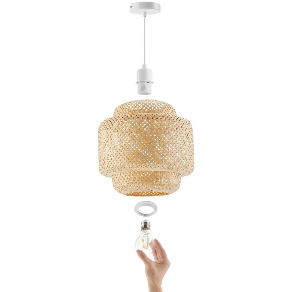 tectake Hanglamp Lignea Lux van bamboe, in boho-stijl, 40W, Bruin