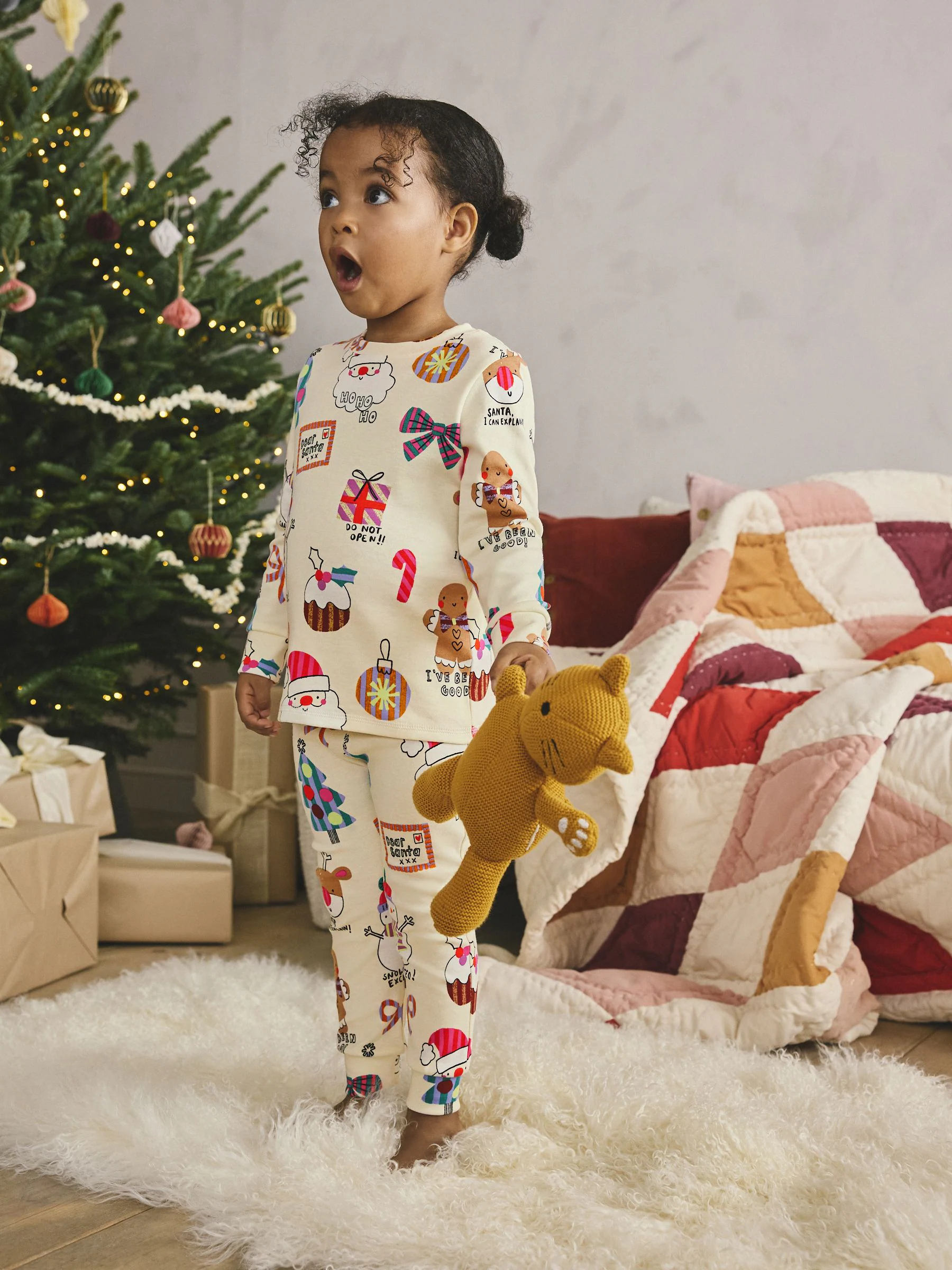Ecru Kerstman/Sneeuwpop-print - Kerstpyjama (9 mnd-16 jr)