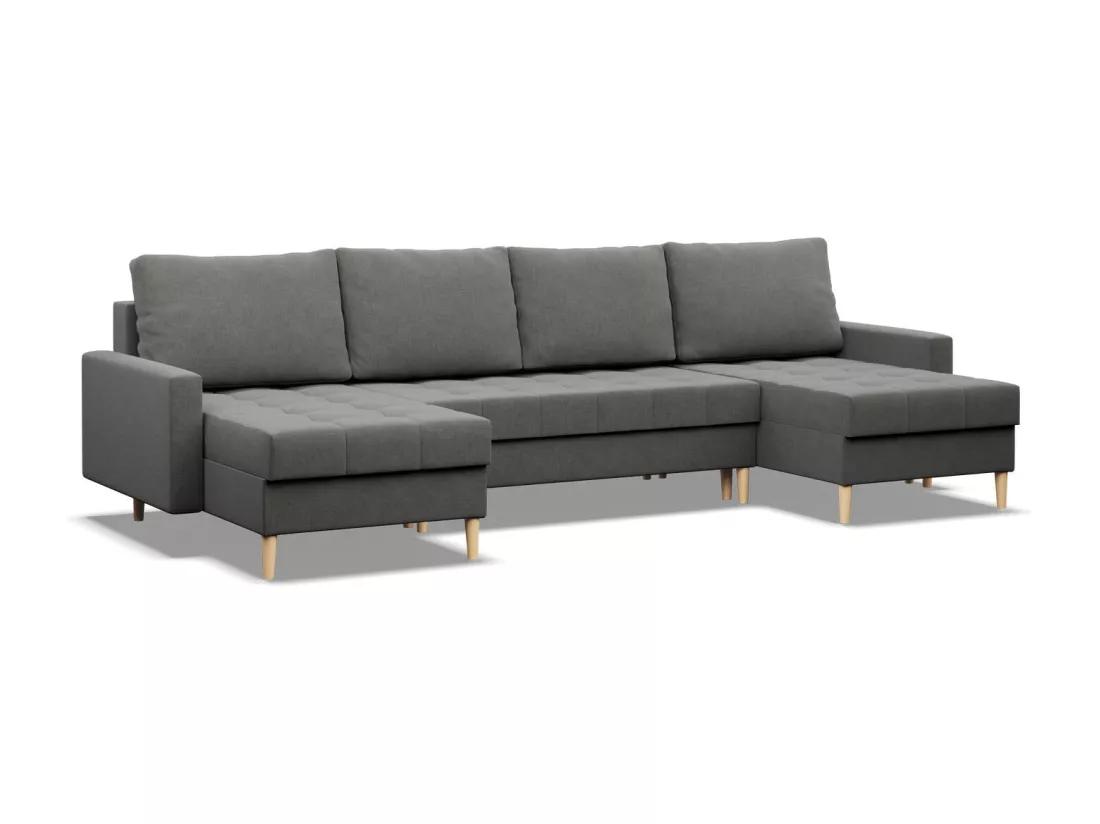 Canapé d'angle en U avec fonction sommeil, 2 méridiennes, Gris foncé