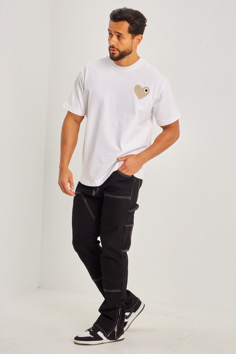 Jeans noir coupe droite couture blanche