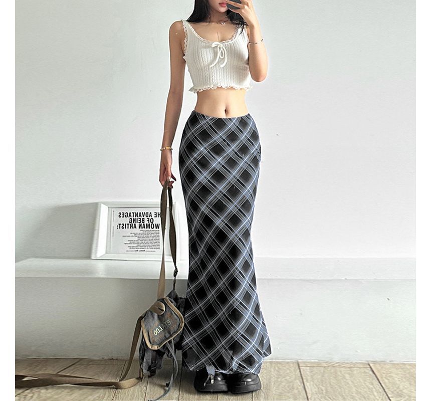 Sugarcoat - Lage taille geruite maxi zeemeerminrok