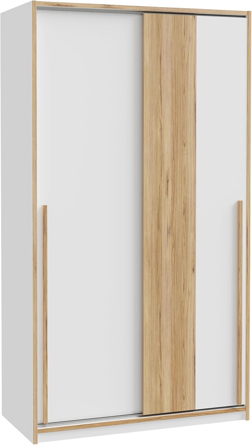 Forte SMARTROOM Kleiderschrank 120, Moderner Schrank mit Zwei Schwebetüren, Holzwerkstoff, Grau/Catania Eiche, 118,8 cm breit, 215 cm hoch, 57,3 cm tief