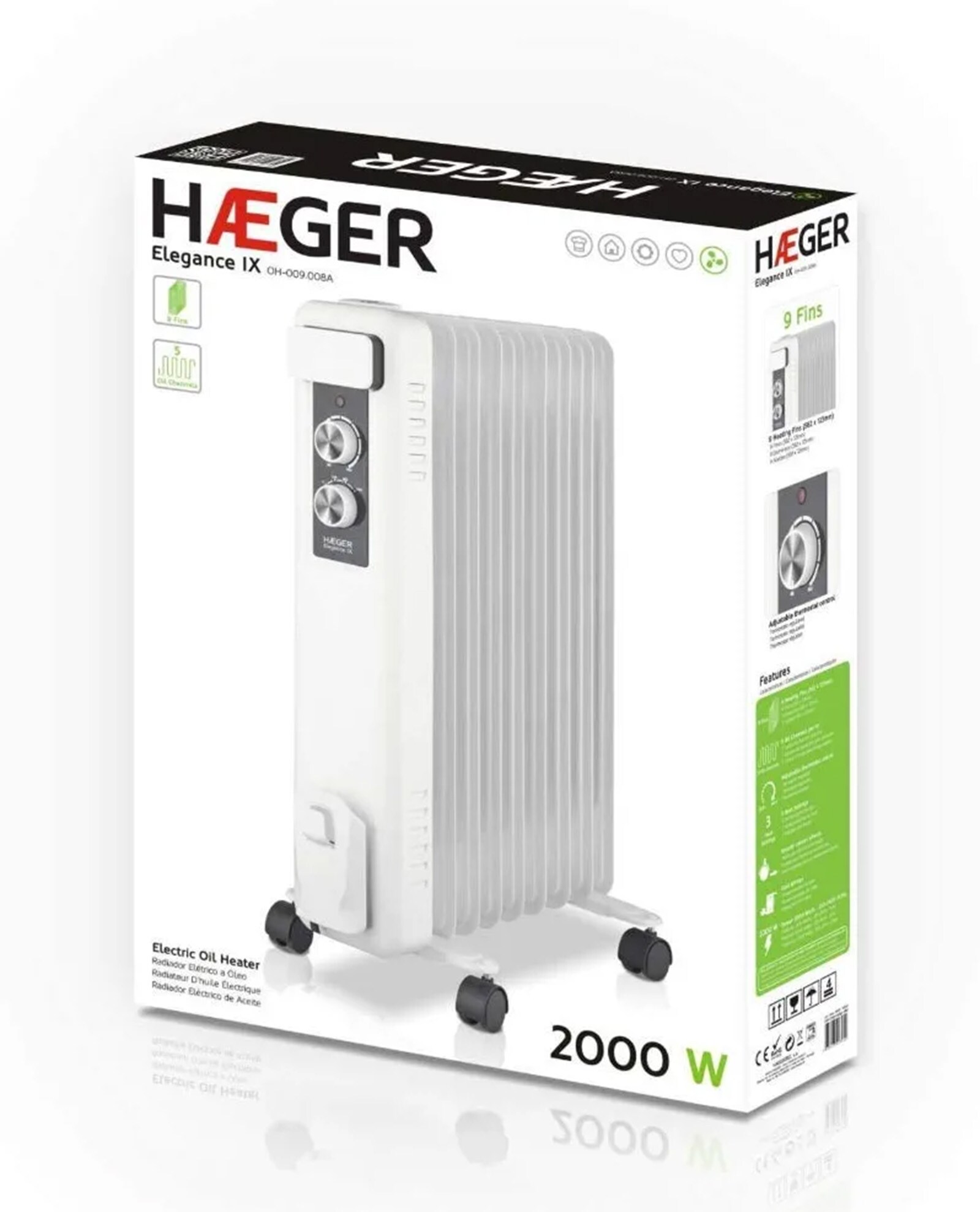 HAEGER Öl Radiator 2 Heizstufen max. 2000 W, 9 Rippen, Thermostat