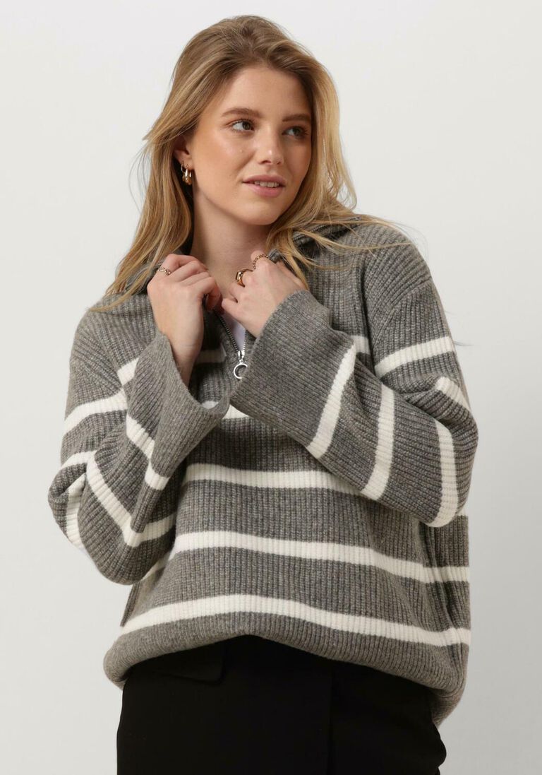 NEO NOIR grijze neo noir trui nevena stripe knit blouse