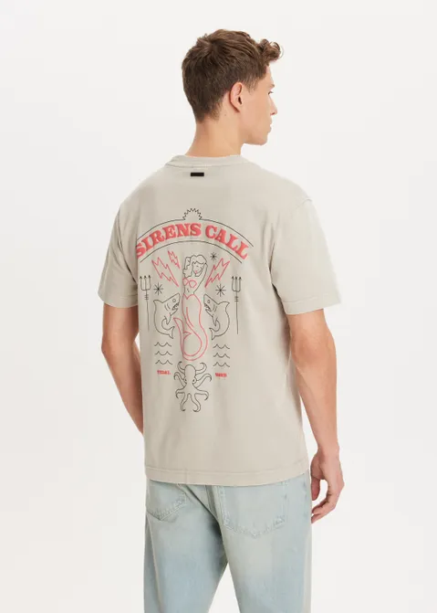 T-shirt met print siren zand (ZAND)