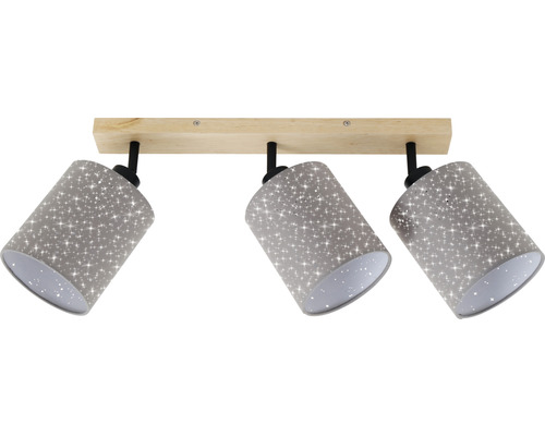 Plafondspot, 3-lichts, HxLxB 19,5x47,5x13 cm, naturel/zwart, stoffen kap in taupe met sterdecoratie