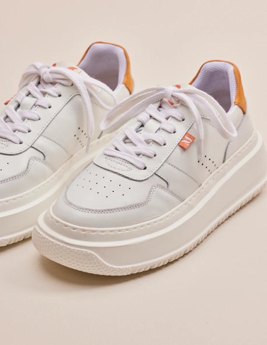 Baskets basses Clotilde - Cuir blanc et ocre