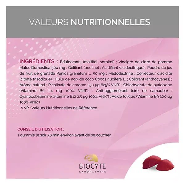 Gomas Biocyte com Vinagre de Maçã para Digestão, Nível de Açúcar 60 gomas