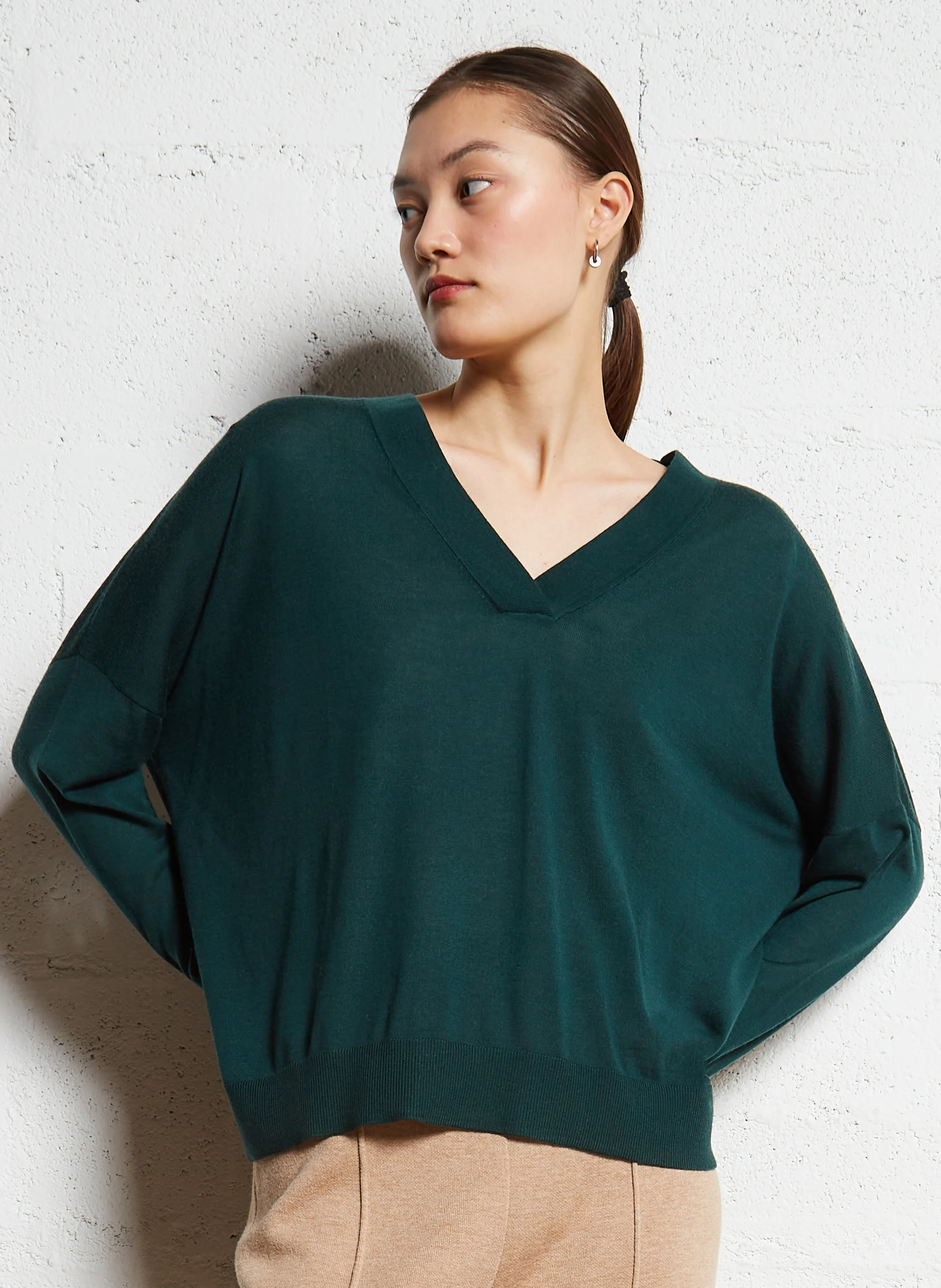 MAKO - Pull ample col V en laine | Vert