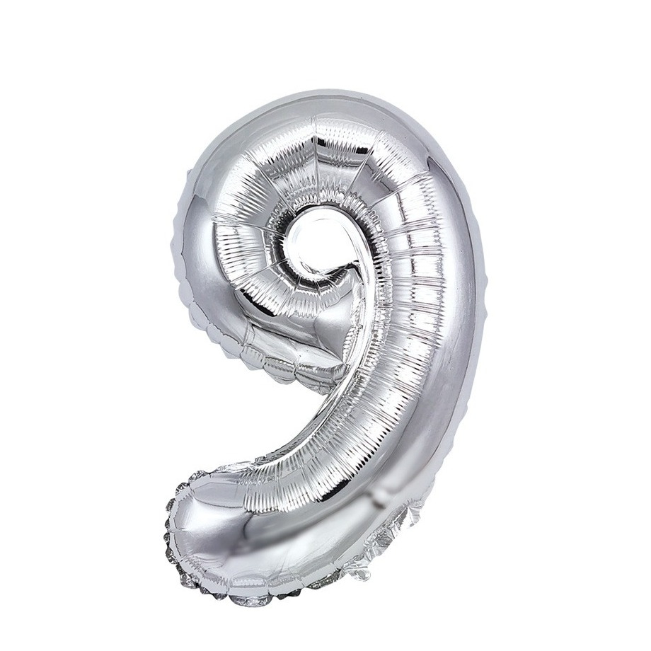 (101cm) Zahlen Ballon Geburtstags Party Luftballon Folienballon - Zahl 9 / Silber