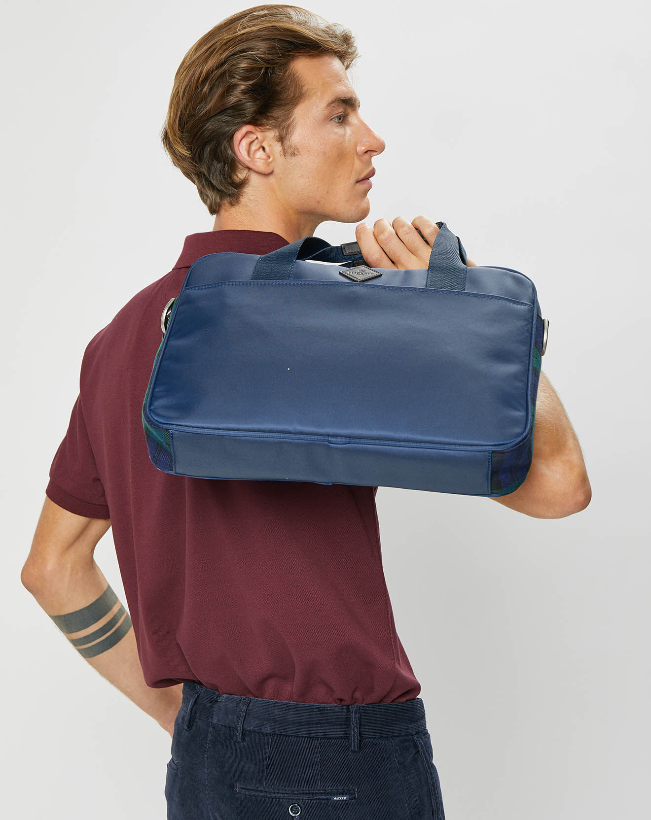 Hackett London Cartable Tartan bleu - 37x27x6 cm