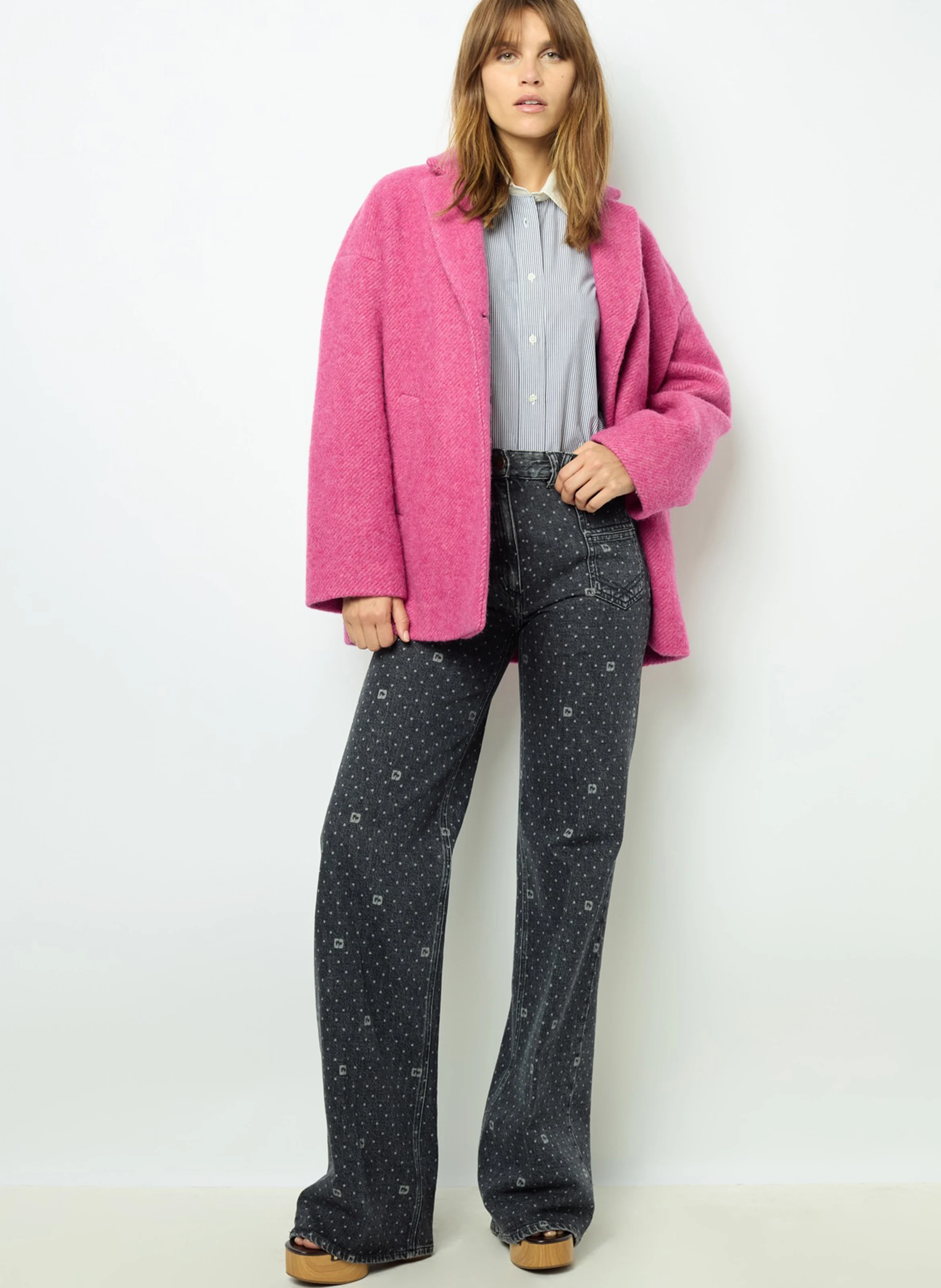 LINETTE - Manteau oversize en laine vierge | Rose