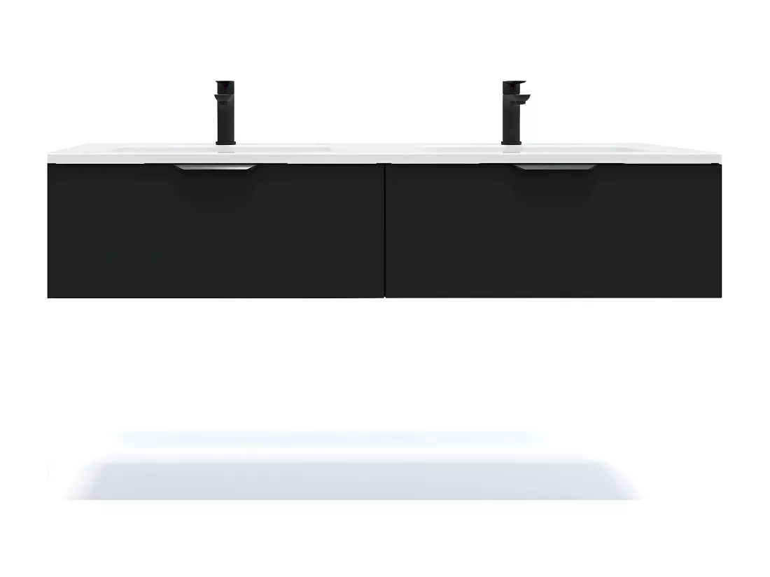Meuble de salle de bain suspendu double vasque intégrée 140cm 2 tiroirs Noir - Soho