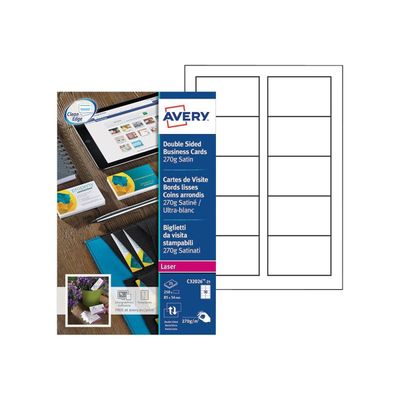 Avery - Papier pour 250 cartes de visite 85 x 54 mm - 270 g/m² - 25 feuilles - impression laser