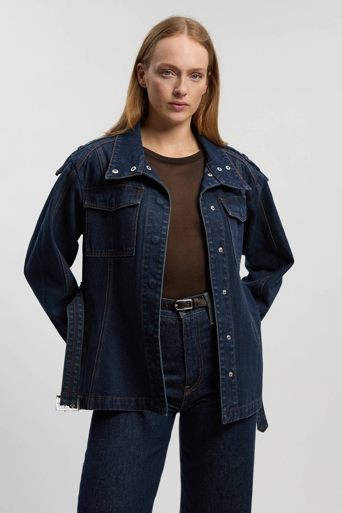KarenMillen Veste Safari En Denim Avec Ceinture