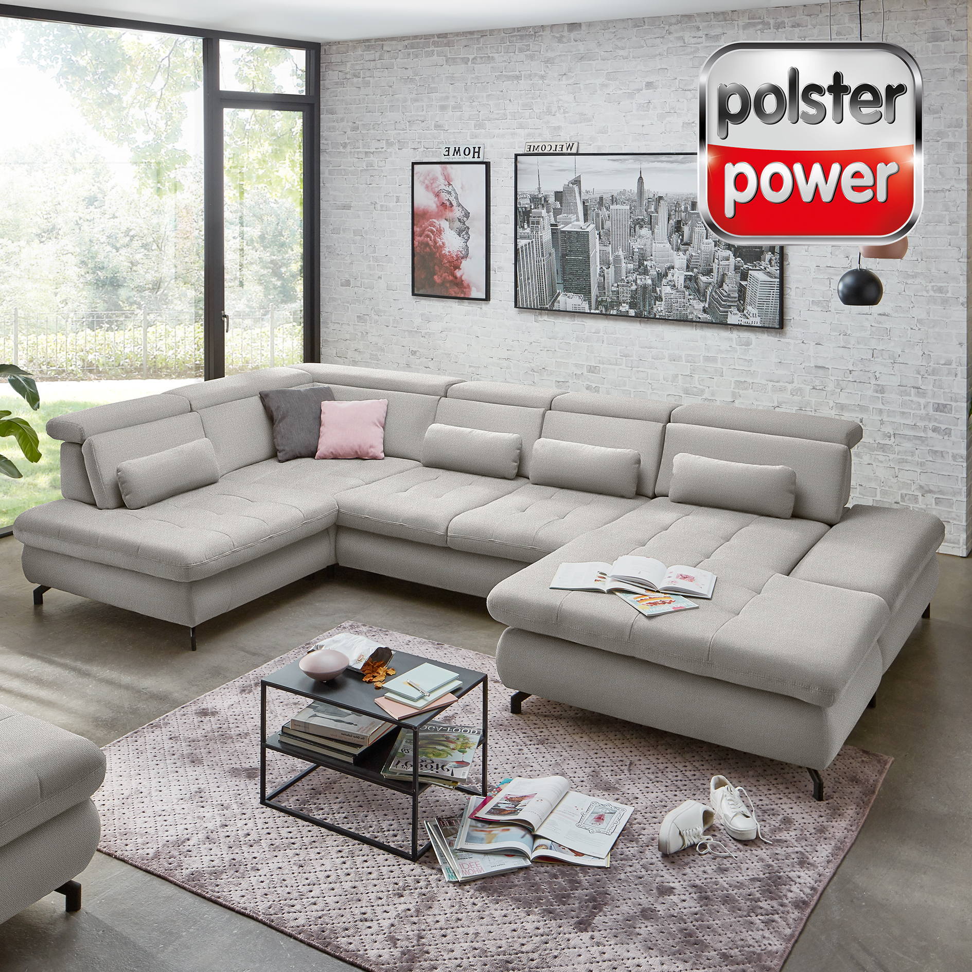 polsterpower Wohnlandschaft - Calido silber - Basismodell - Canapé rechts