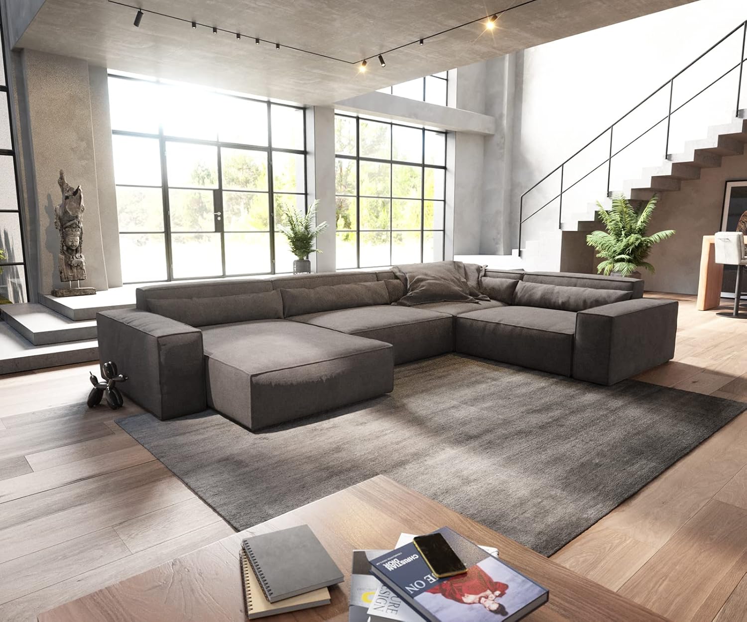 DELIFE Wohnlandschaft Sirpio XL Mikrofaser Khakibraun 360x260 cm Recamiere variabel