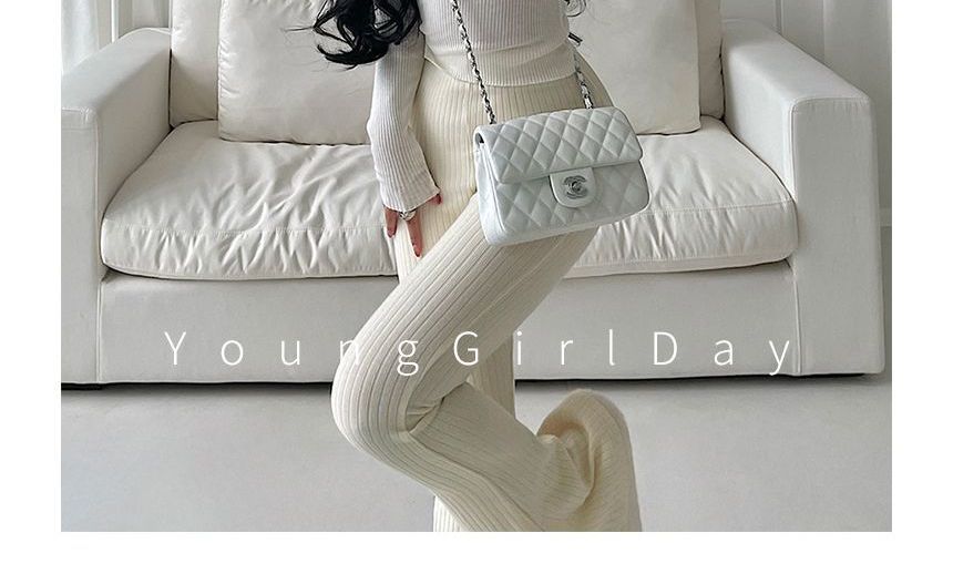 RainGirl - Gebreide top met lange mouwen, ronde hals en geribbelde, slanke pasvorm