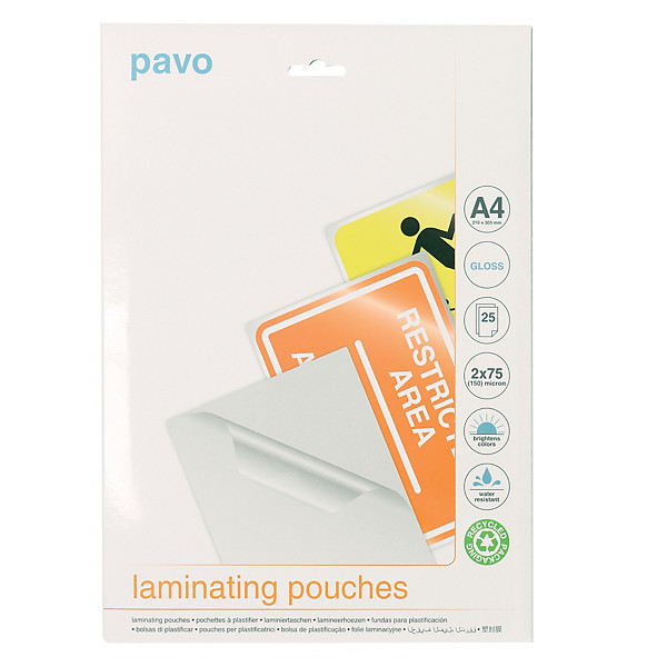 25 pochettes de plastification à chaud 2 x 125 microns format A4, le sachet