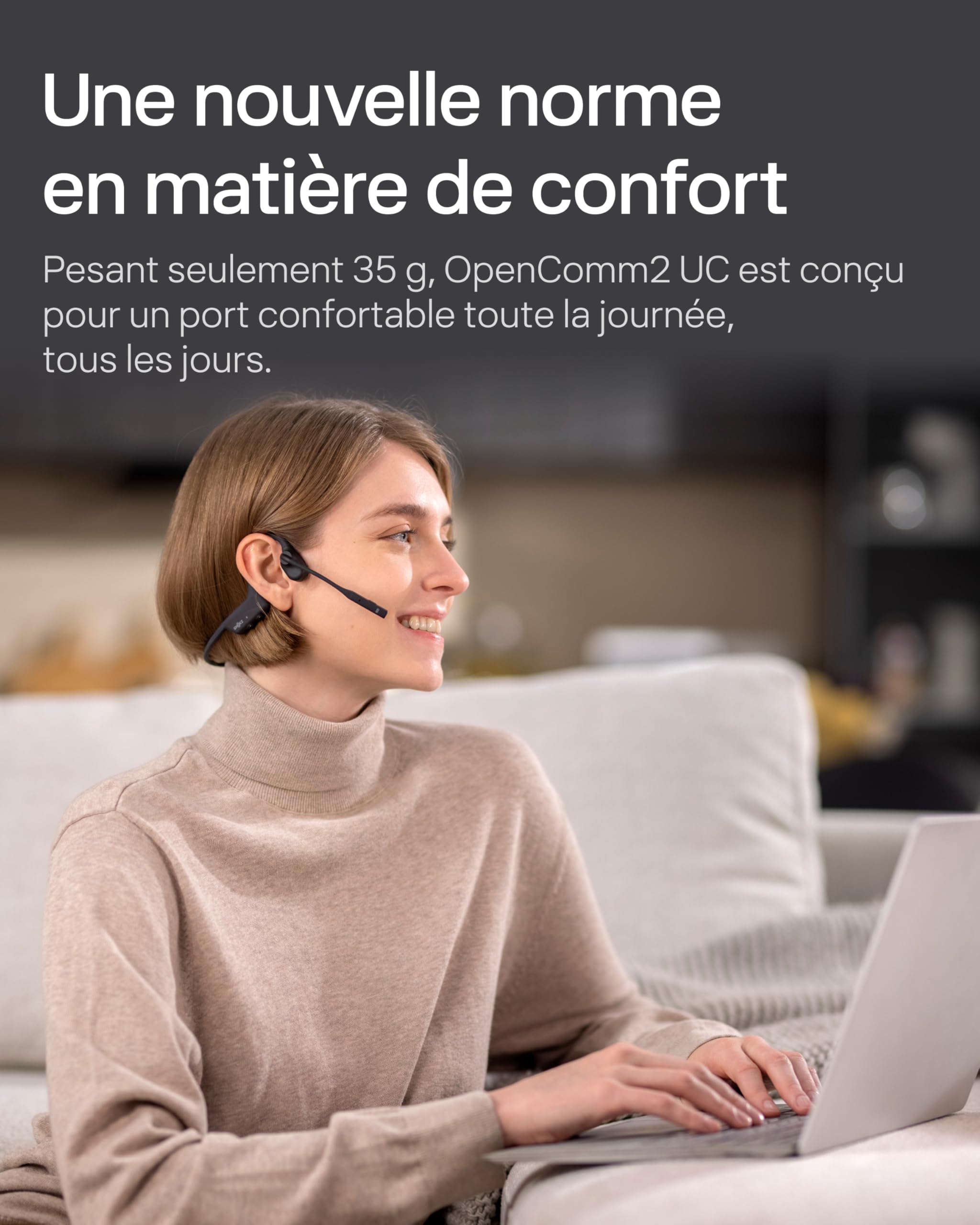 SHOKZ OpenComm2 UC 2025 Upgrade Conduction osseuse avec Adaptateur USB-A, écouteurs Bluetooth Oreilles Libres avec Micro Anti-Bruit, écouteurs sans Fil, 16 Heures d’autonomie, Signet de, Noir
