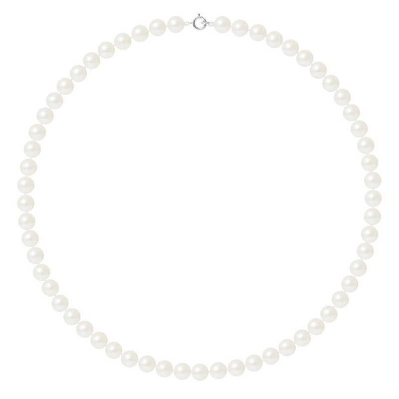 Collier ras du cou Femme Perles de culture d'eau douce Blanches AA et Fermoir Or blanc 750/1000