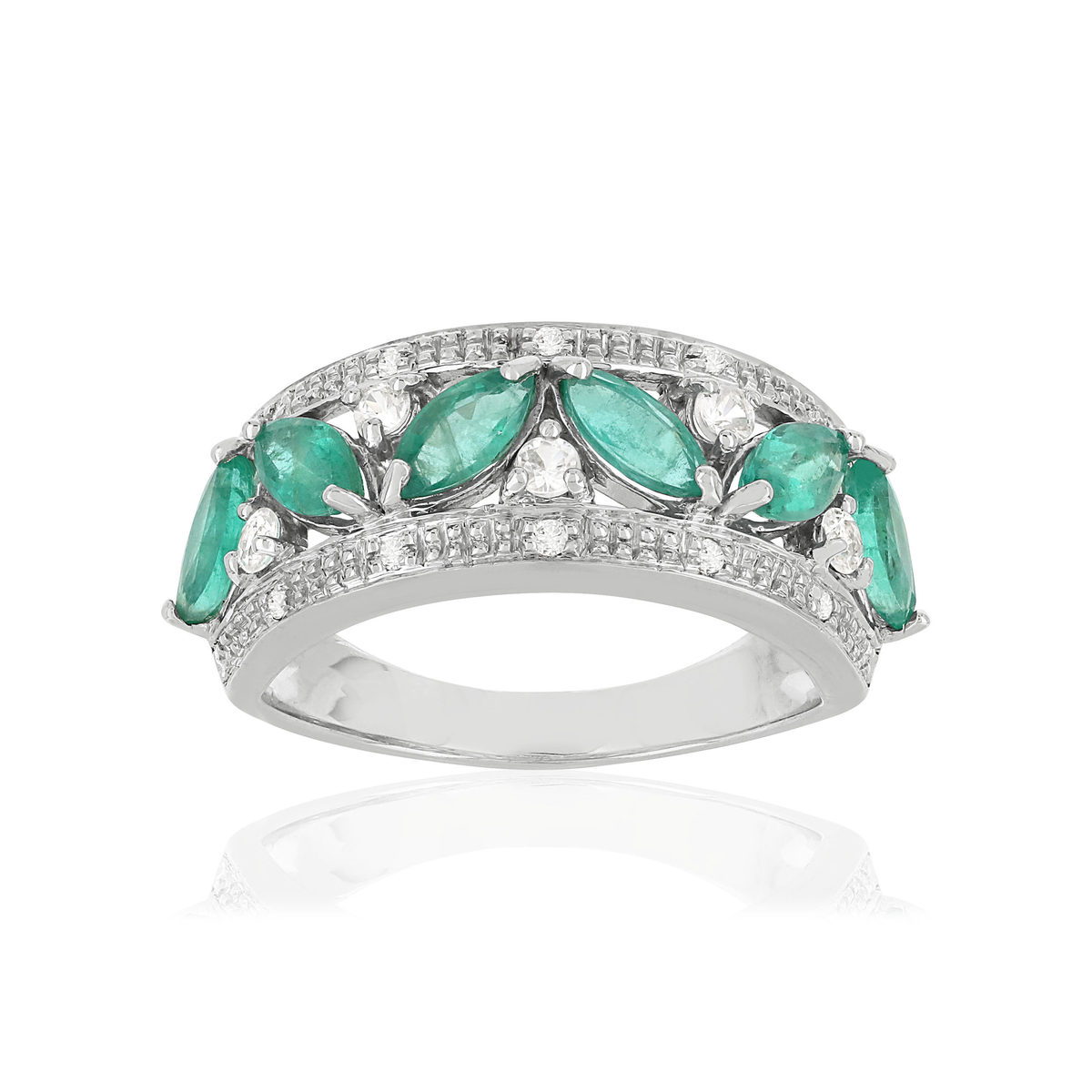 Bague or 750 émeraudes taille marquise saphirs et diamants